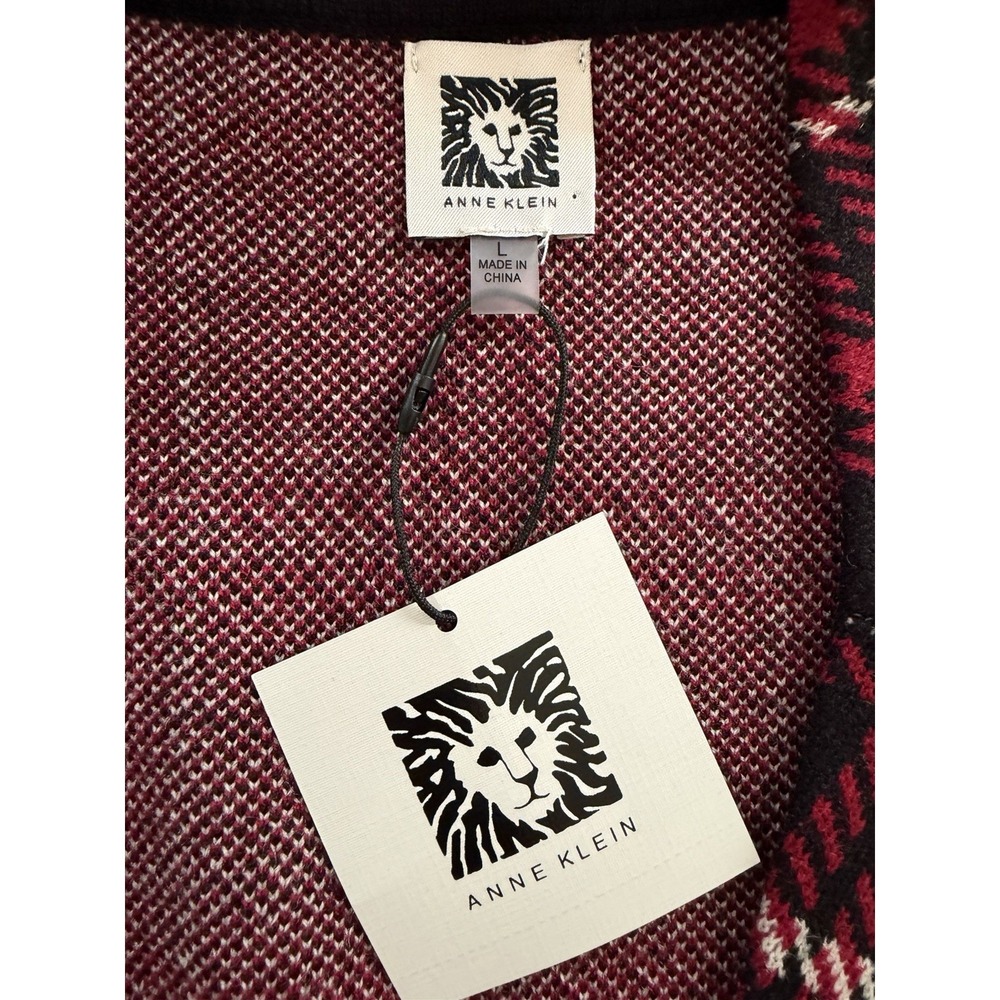 Anne Klein Plaid Long Knit Coat Womens L NWT Black Red Plaid Fall Jacket New - Picture 5 of 10